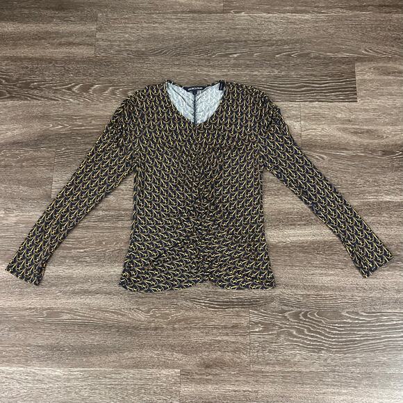 EUC Veronica Beard Neeta Ruched Jersey‎ Top Large Bit Print Stretch Long Sleeve - Picture 4 of 16